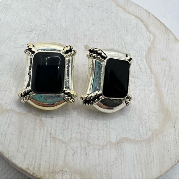 Vintage Avon Silver and Black Post Earrings - Picture 3 of 8